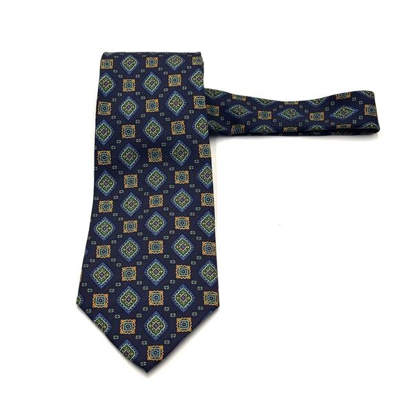 Jos A Bank · One Size · Premier Collection · 100% Silk Tie · Navy Geometric - Picture 1 of 8